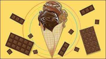 Delicious wafer ice cream cone flavoured with chocolate. Sweet Chocolaty yummy. vector