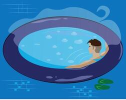 man relaxing in a Spa. The man let go of all worries and relaxed in the bubbling water of the Spa. sauna, bath heal our body and soul. vector