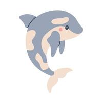 Flat illustration in children's style. Cute killer whale with smiling face on white background vector