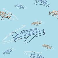 Editable Outline Cartoon Style Airplanes Vectorised Illustration Seamless Pattern for Creating Background and Decorative Element of Transportation Related Design vector