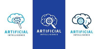 Artificial Intelligence Creative Brain nodes searching technology logo design vector