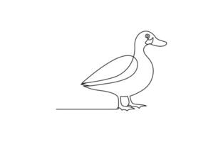 Duck in one continuous line drawing illustration vector