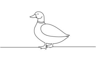 Duck in one continuous line drawing illustration vector
