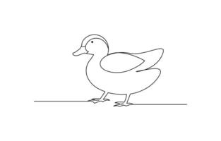 Duck in one continuous line drawing illustration vector