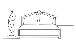 Continuous one line sleeping bed line art drawing vector