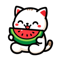 cute cat eating watermelon cartoon icon character png