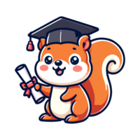 cute squirrel graduation cartoon icon character png