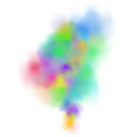 un esplosione di colorato Fumo nuvole.multicolore nebbia con blu e giallo particelle.esplosioni di colore polvere. png