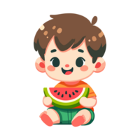 cute boy eat watermelon cartoon icon character png