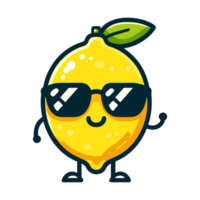 cute lemon wearing sunglasses cartoon icon character png