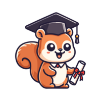 cute squirrel graduation cartoon icon character png