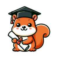 cute squirrel graduation cartoon icon character png