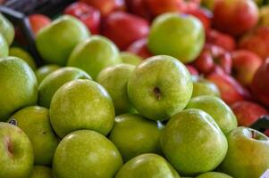 Green and red apples for sale in a market 1 photo