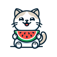 cute cat eating watermelon cartoon icon character png