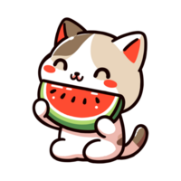 cute cat eating watermelon cartoon icon character png