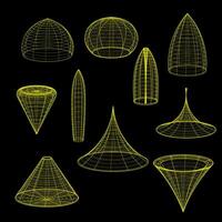 Geometric and abstract wireframe 3D shapes vector