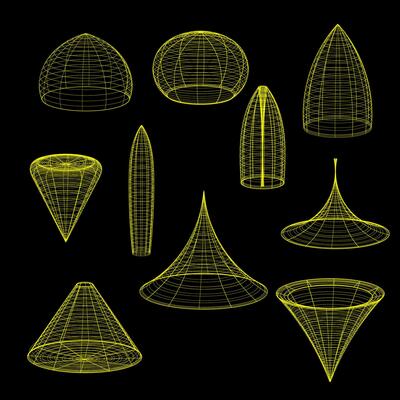 Geometric and abstract wireframe 3D shapes