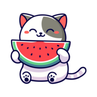 cute cat eating watermelon cartoon icon character png