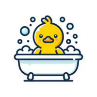 cute duck taking a bath cartoon icon character png