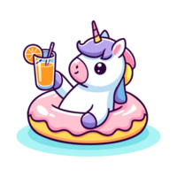 cute unicorn wearing rubber swim cartoon icon character png