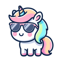 cute unicorn wearing sunglasses cartoon icon character png