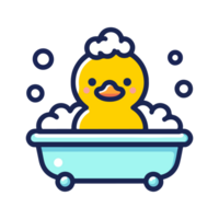 cute duck taking a bath cartoon icon character png