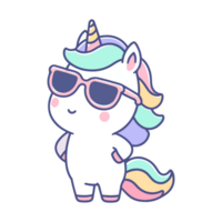 cute unicorn wearing sunglasses cartoon icon character png