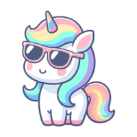 cute unicorn wearing sunglasses cartoon icon character png