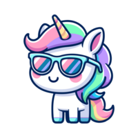 cute unicorn wearing sunglasses cartoon icon character png