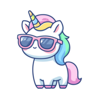 carino unicorno indossare occhiali da sole cartone animato icona personaggio png