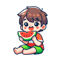 cute boy eat watermelon cartoon icon character png