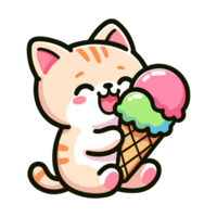 cute cat eating ice cream cartoon icon character png