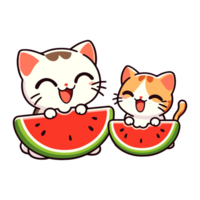 cute cat eating watermelon cartoon icon character png