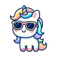 cute unicorn wearing sunglasses cartoon icon character png