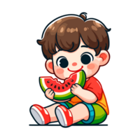 cute boy eat watermelon cartoon icon character png