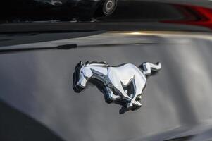 02.29.2024 Gazeveren Cyprus - Ford Mustang emblem on a black trunk lid 4 photo