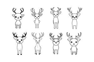 linda ciervo vectores negro y blanco dibujos animados personaje diseño recopilación. blanco antecedentes. mascotas, animales