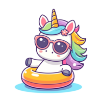 cute unicorn wearing rubber swim cartoon icon character png