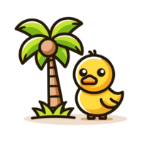 cute duck and coconut tree cartoon icon character png