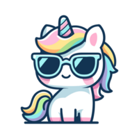 cute unicorn wearing sunglasses cartoon icon character png