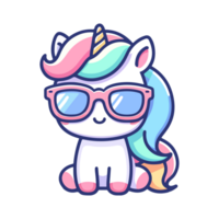 cute unicorn wearing sunglasses cartoon icon character png