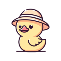 cute yellow duck wearing hat cartoon icon character png