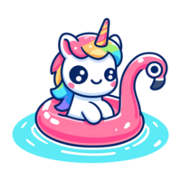 cute unicorn wearing rubber swim cartoon icon character png