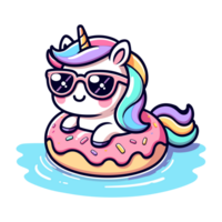 cute unicorn wearing rubber swim cartoon icon character png