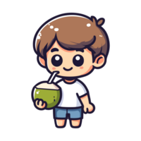 cute boy drinking coconut icon character png