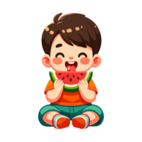 cute boy eat watermelon cartoon icon character png