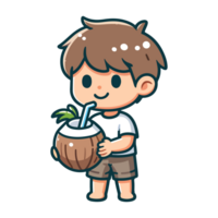 cute boy drinking coconut icon character png