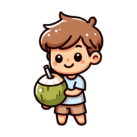 cute boy drinking coconut icon character png