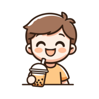 cute boy drinking boba icon character png