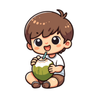 cute boy drinking coconut icon character png